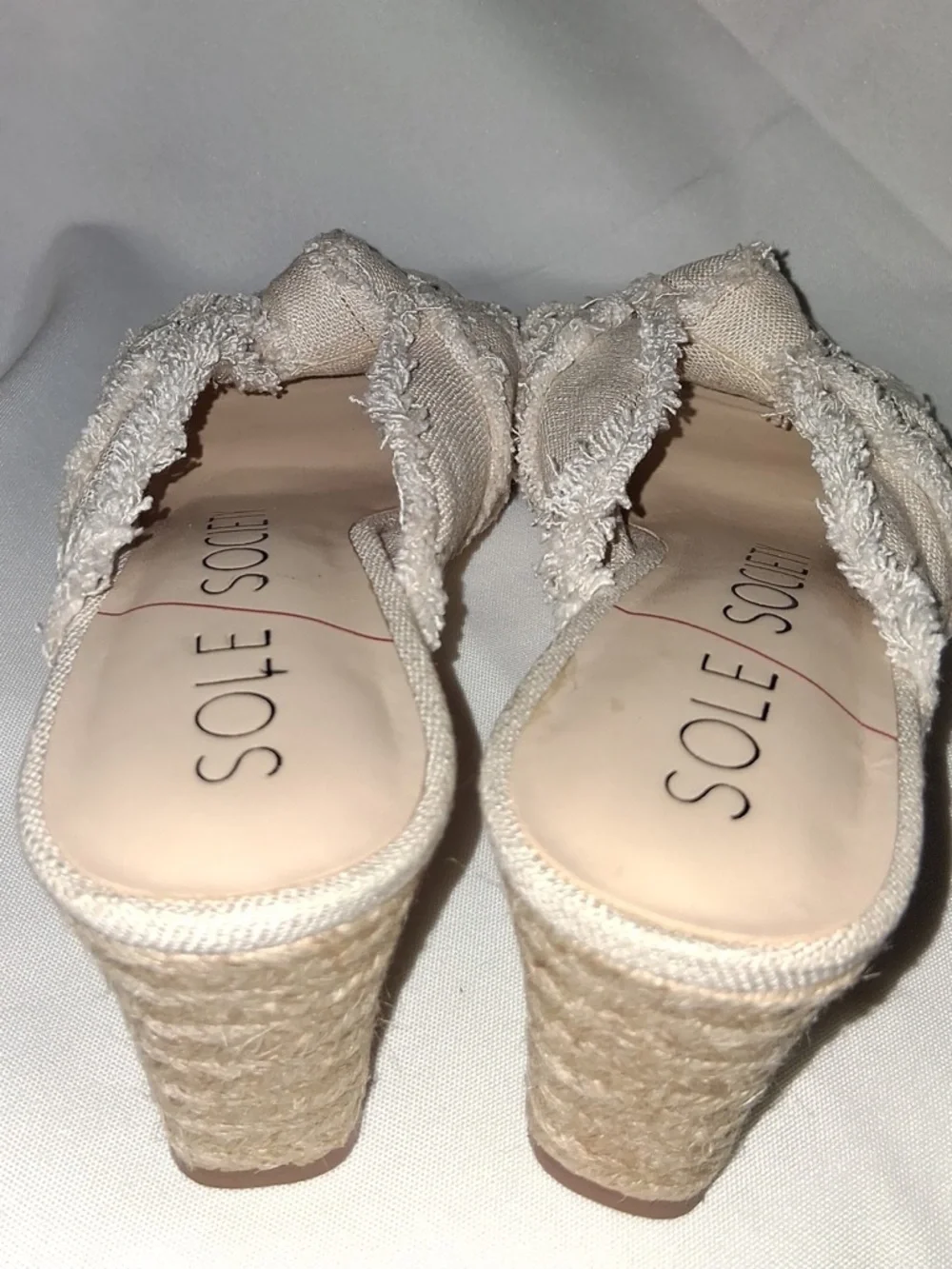 SOLE SOCIETY Beige Espadrille Slip-On Frayed Knotted Mules Size: 8.5